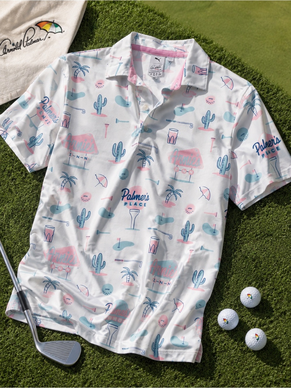 PUMA x Arnold Palmer Palmer’s Place Golf Polo Shirt Men’s Small White Print